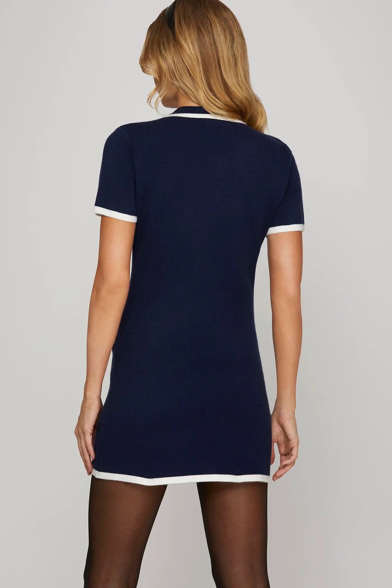 Navy Contrast Edge Mini Sweater Dress