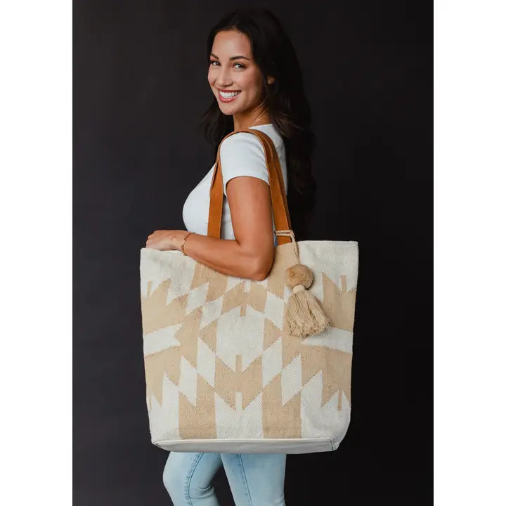 Cream & Tan Aztec Tote