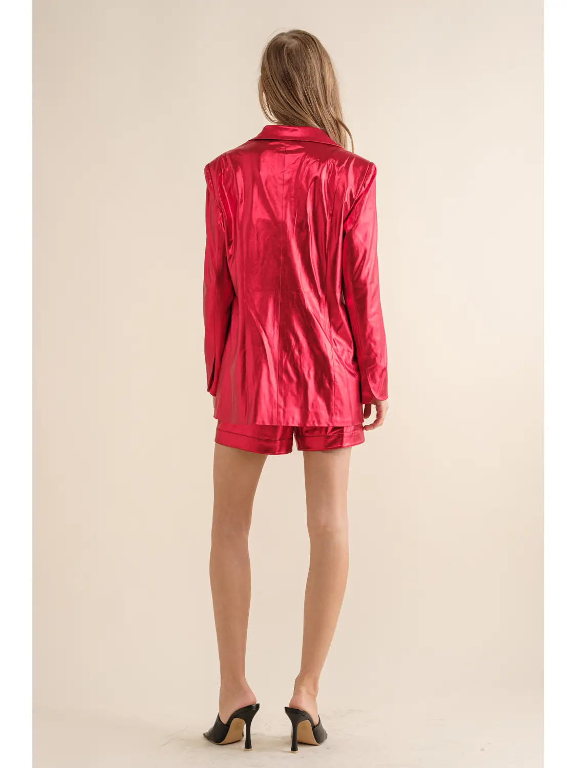 Red Metallic Blazer & Short Set