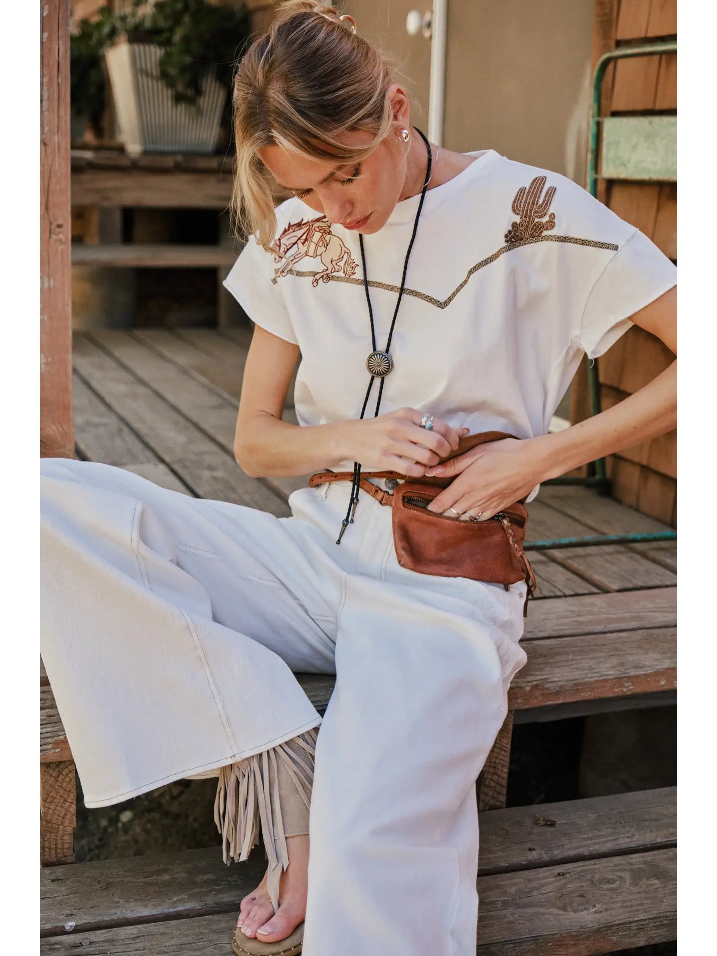 Western Yoke Embroidered Shoulder T-Shirt