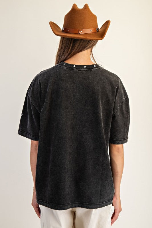 Ash Black Snow Washed Western Boxy Tee