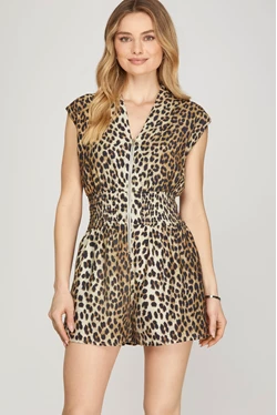 Leopard Zip Shorts Romper