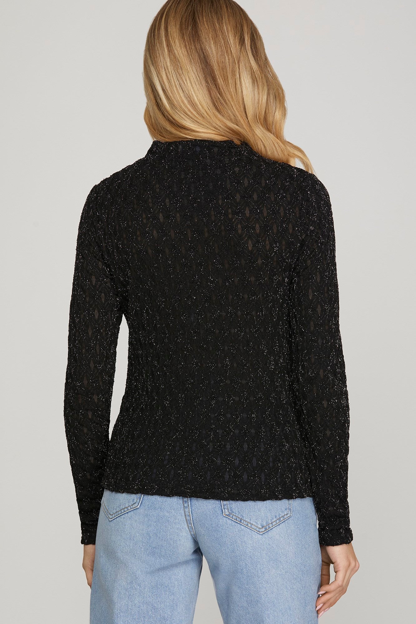 Black Mock Neck Shine Top