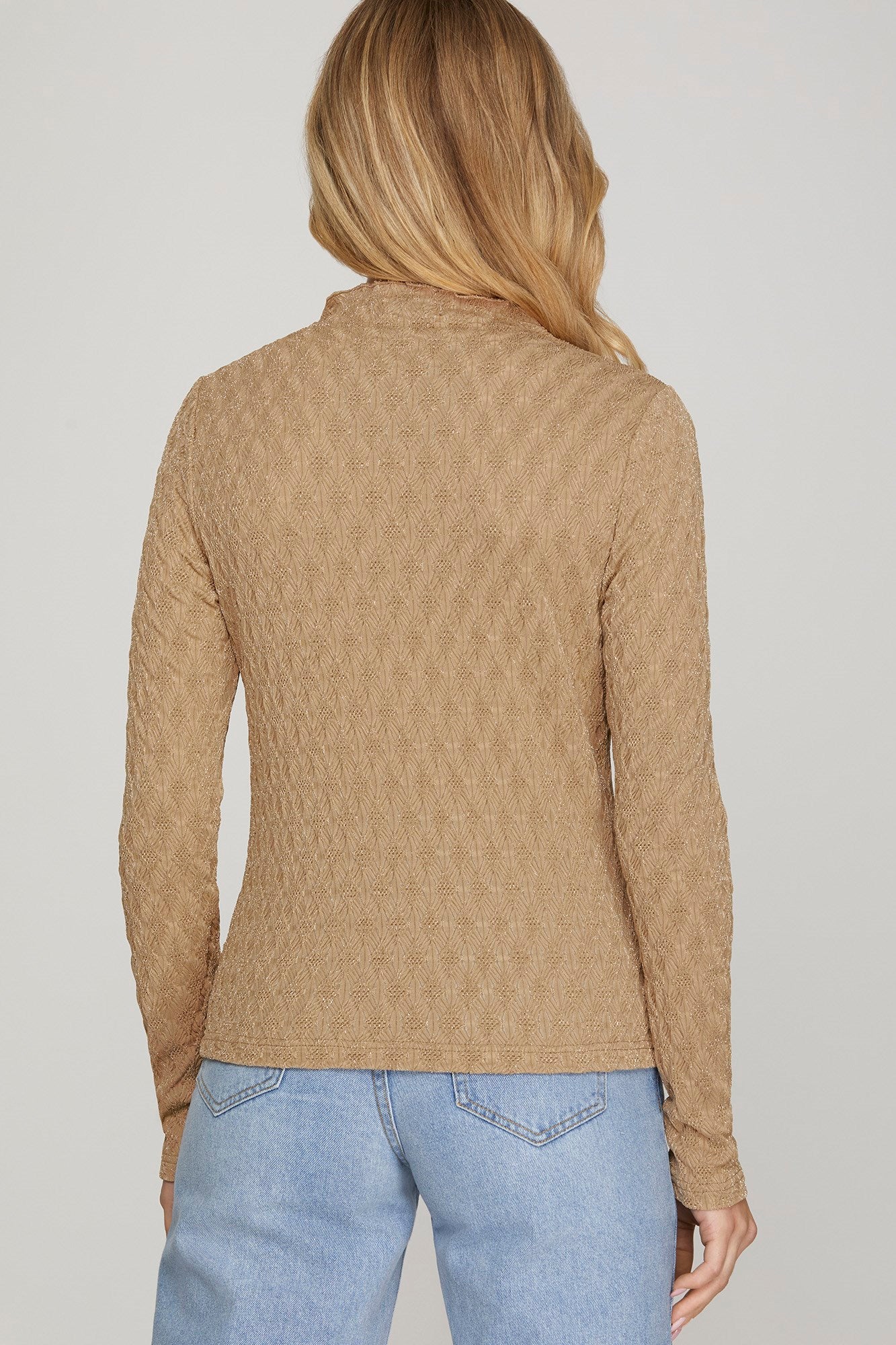 Taupe Mock Neck Shine Top