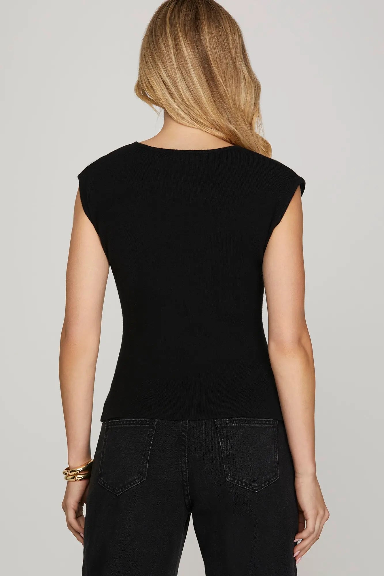 Black Drop Shoulder Boat Neck Sweater
