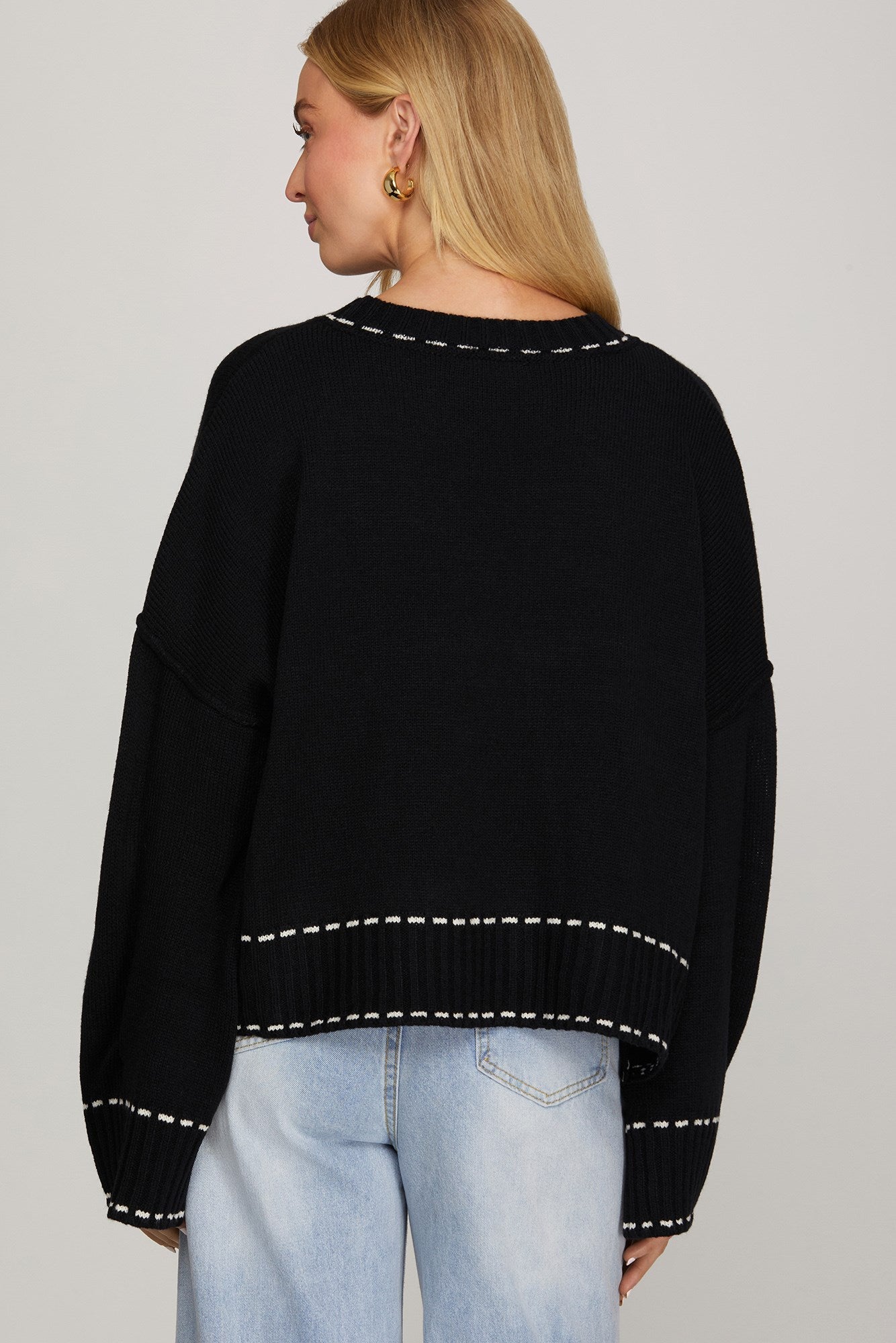 Black Sweater with White Stitching