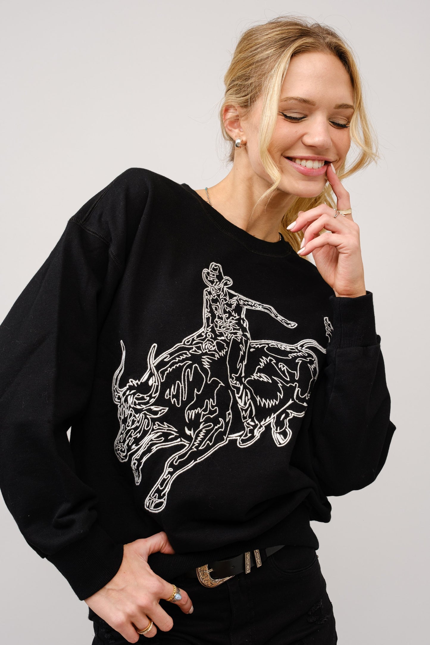 Embroidered Bull Rider Sweatshirt
