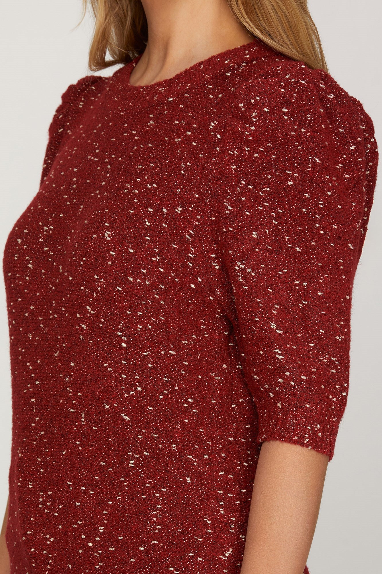 Short Sleeve Wine & Metallic Sweater