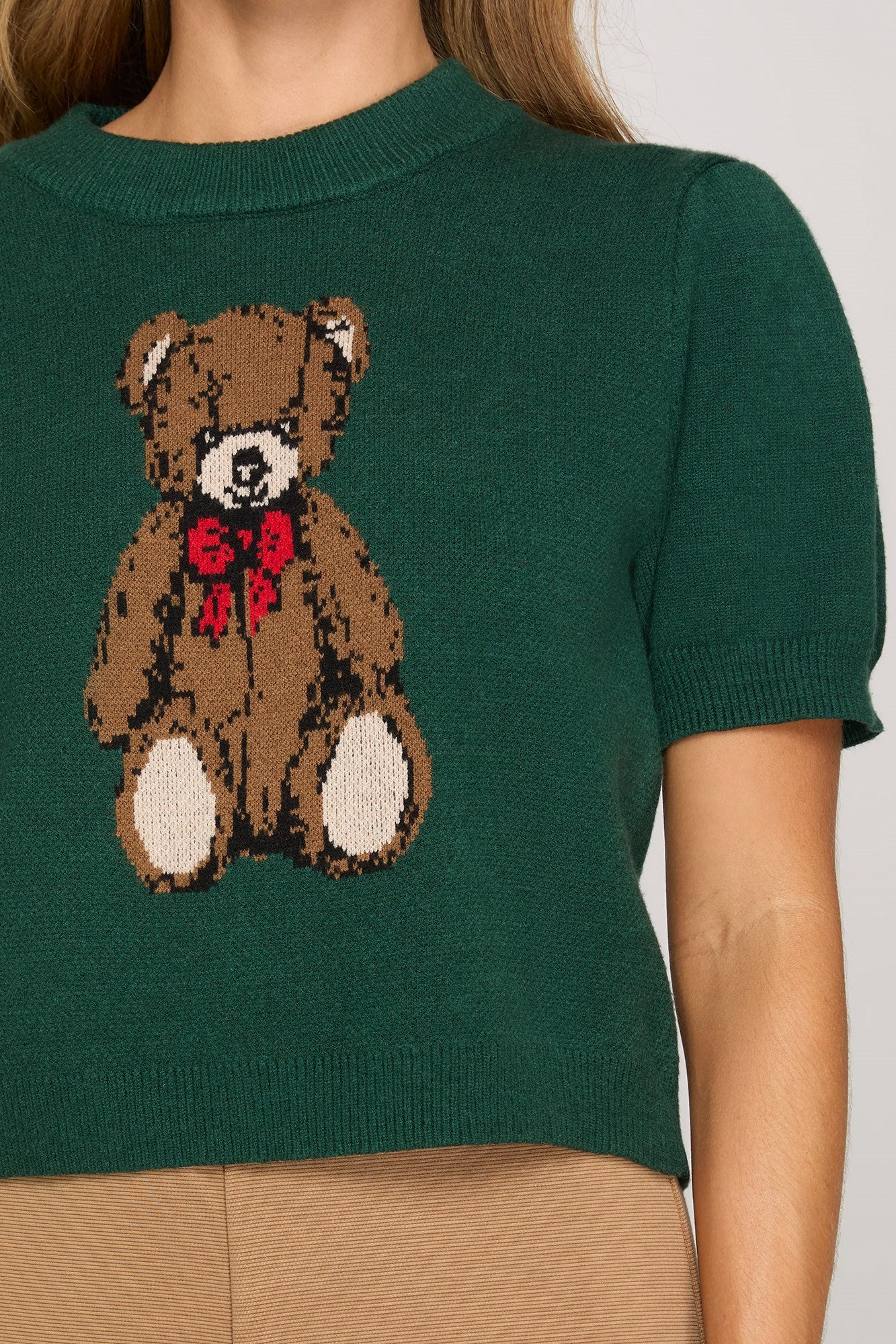 Green Short Sleeve Teddy Bear Sweater