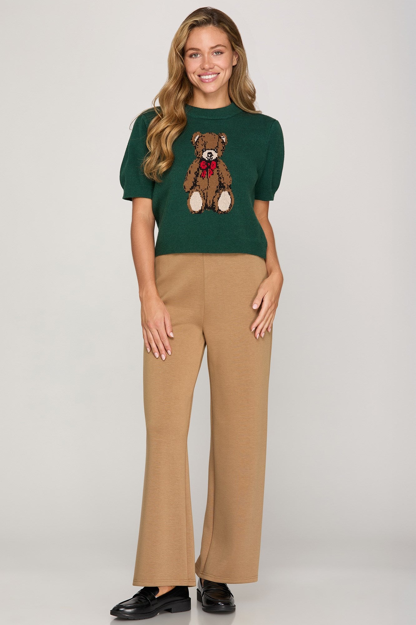 Green Short Sleeve Teddy Bear Sweater