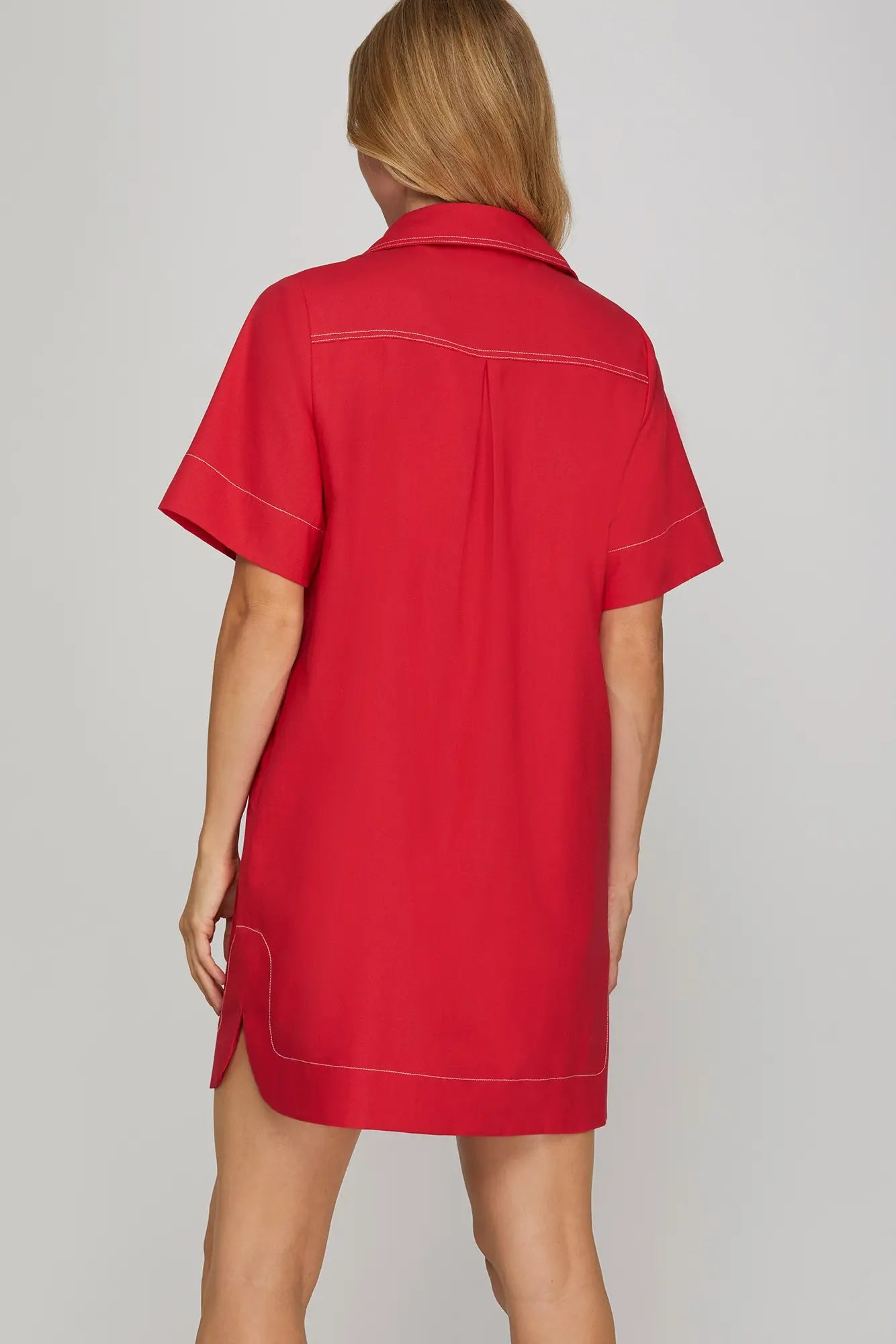 Short Sleeve Red Mini Dress with Pockets