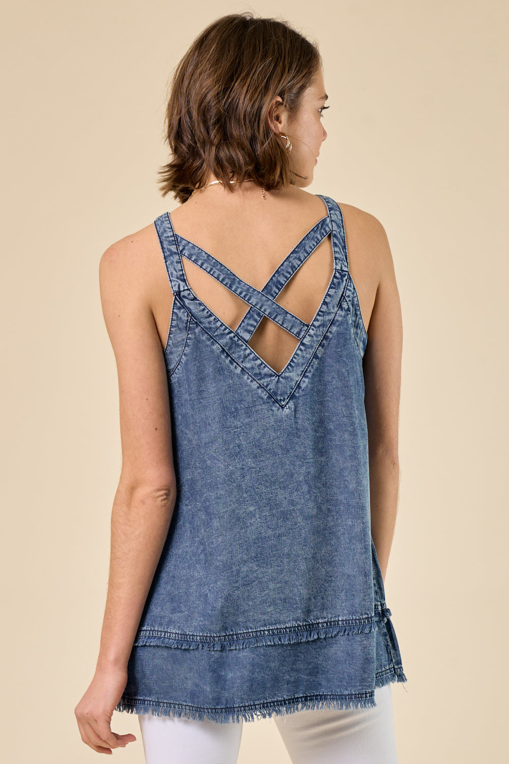Cross Strap Denim Top