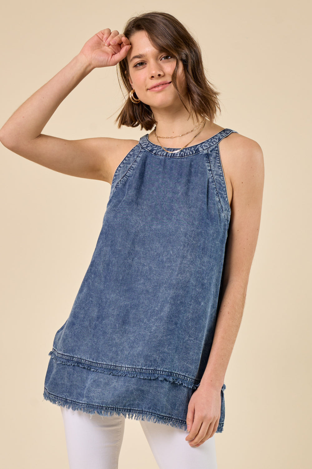 Cross Strap Denim Top