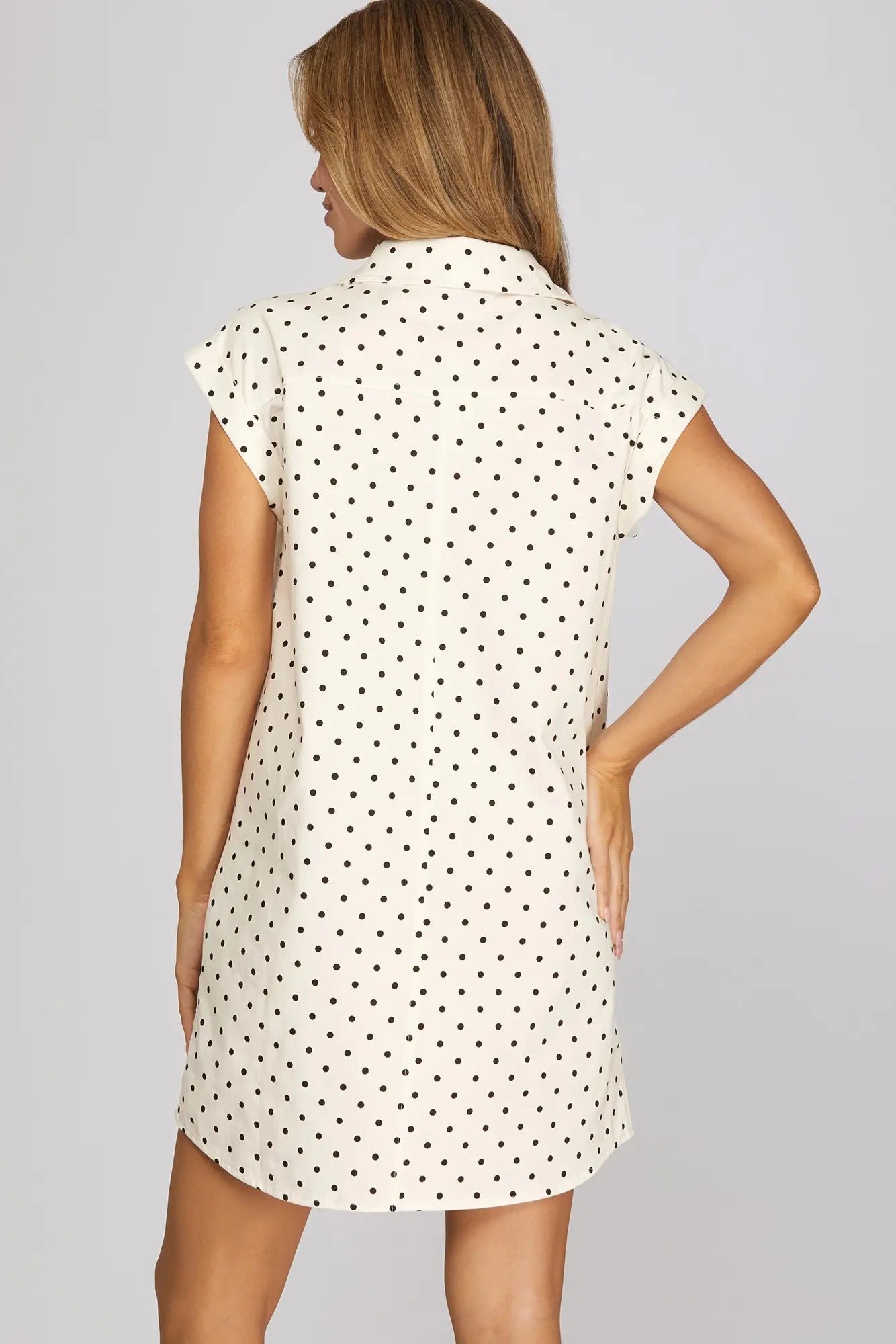 Off White Sleeveless Polka Dot Twill Mini Dress