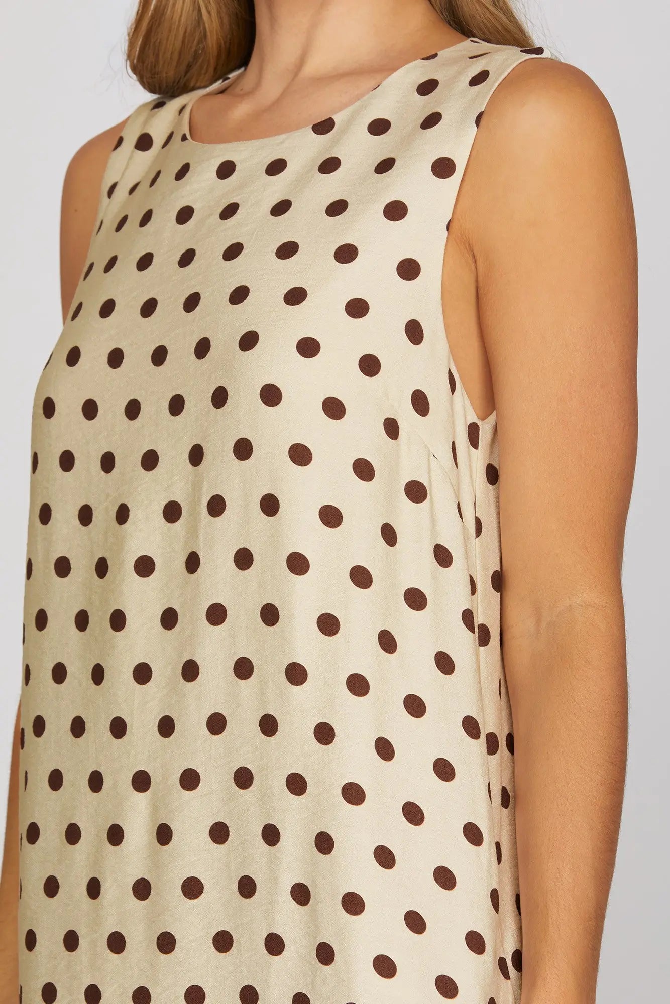 Cream Sleeveless Woven Polka Dot Mini Dress