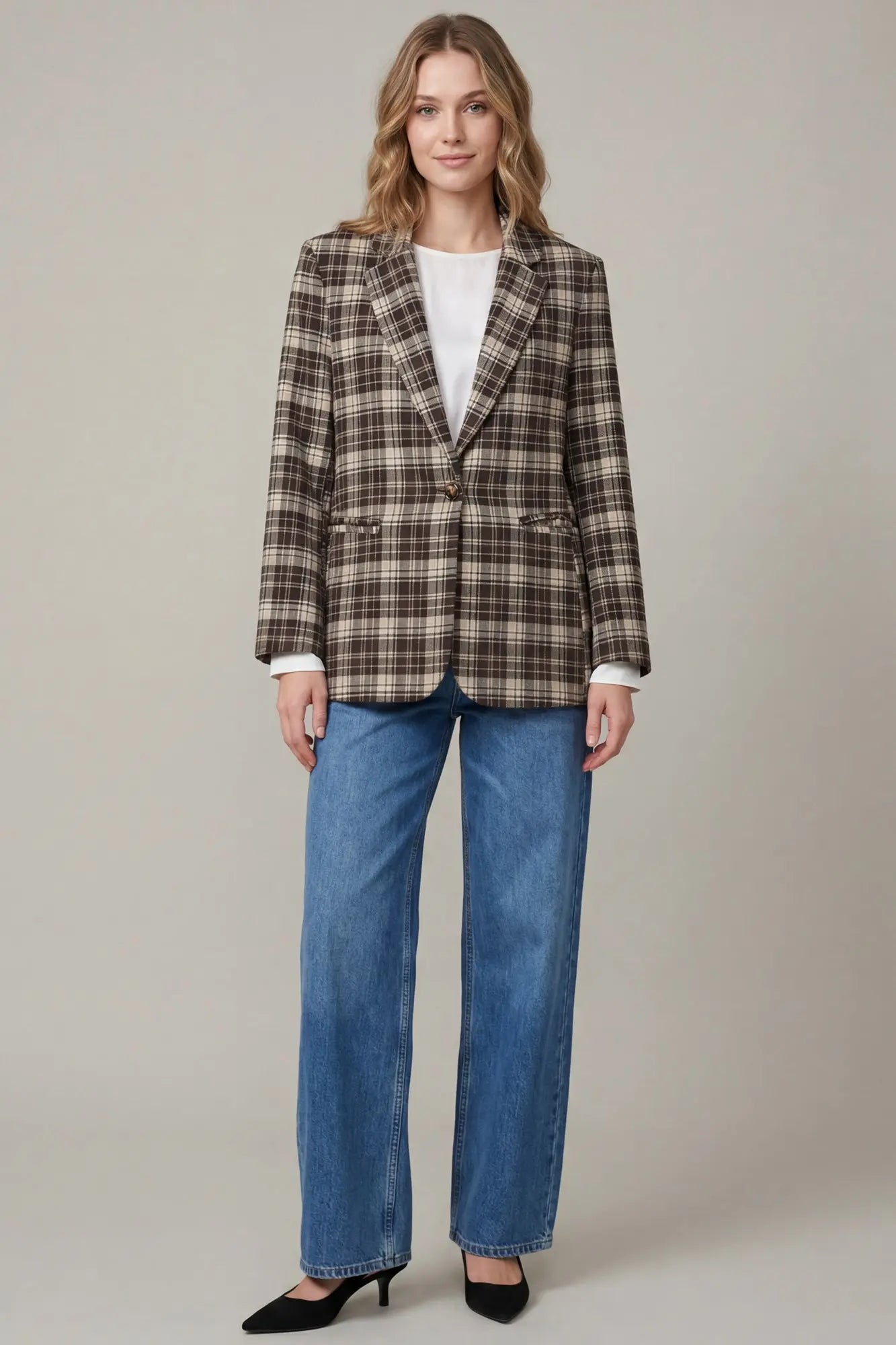 Brown & Tan Plaid Blazer