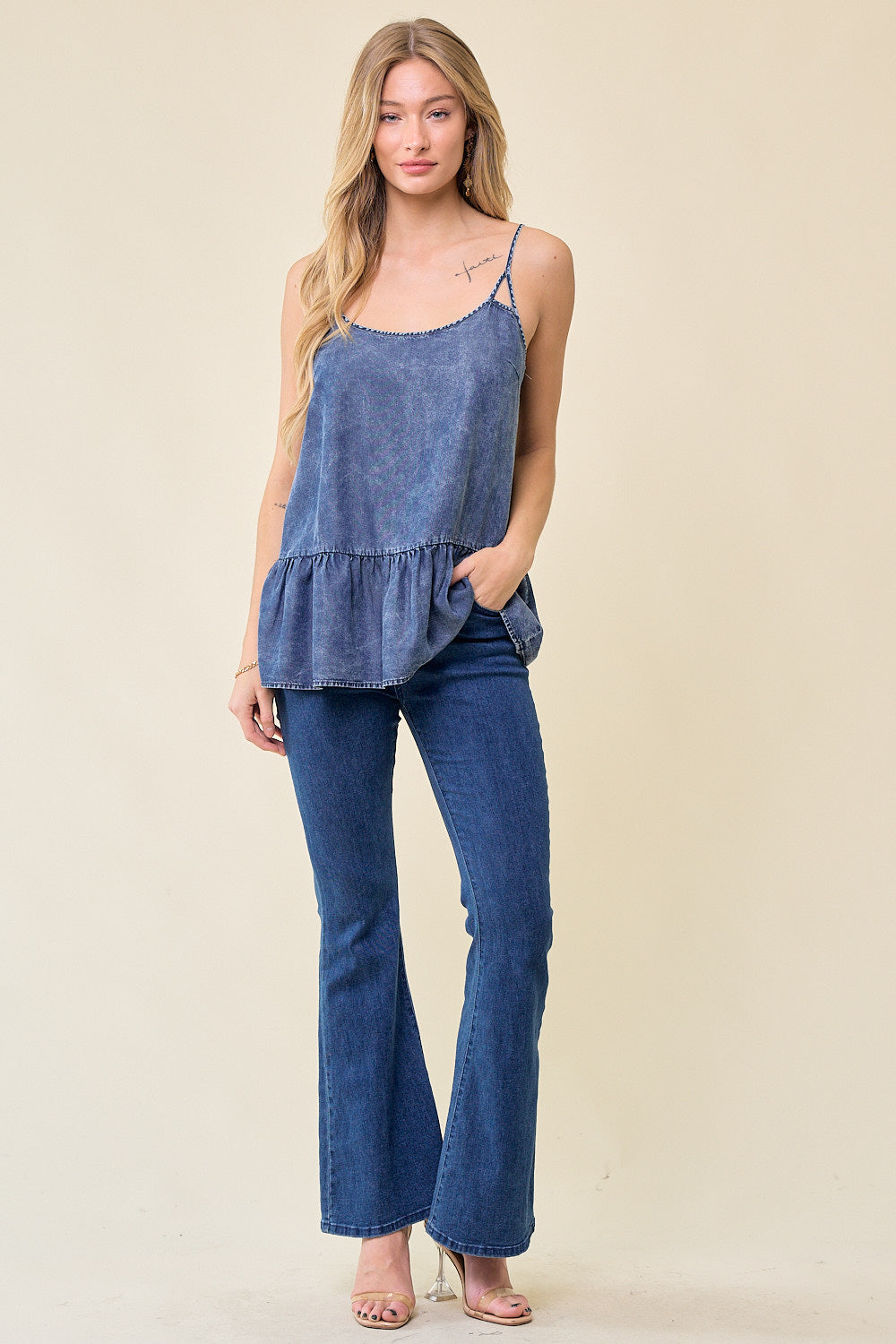 Cut out Strap Denim Top