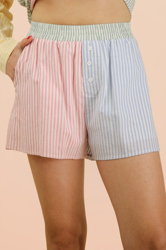 Striped Color Block Short Set