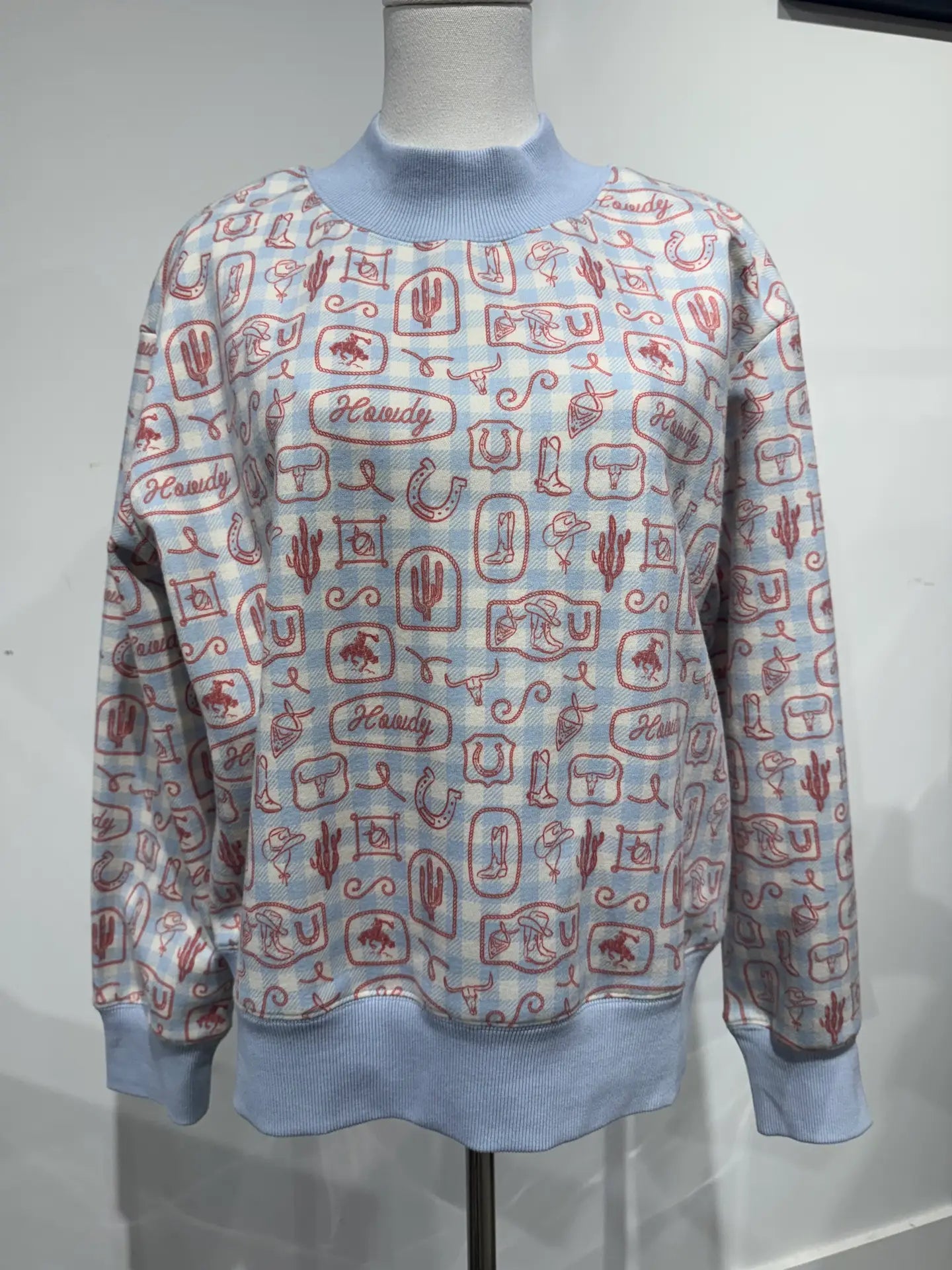 Western Blue Gingham Sweatshirt & Pant Set