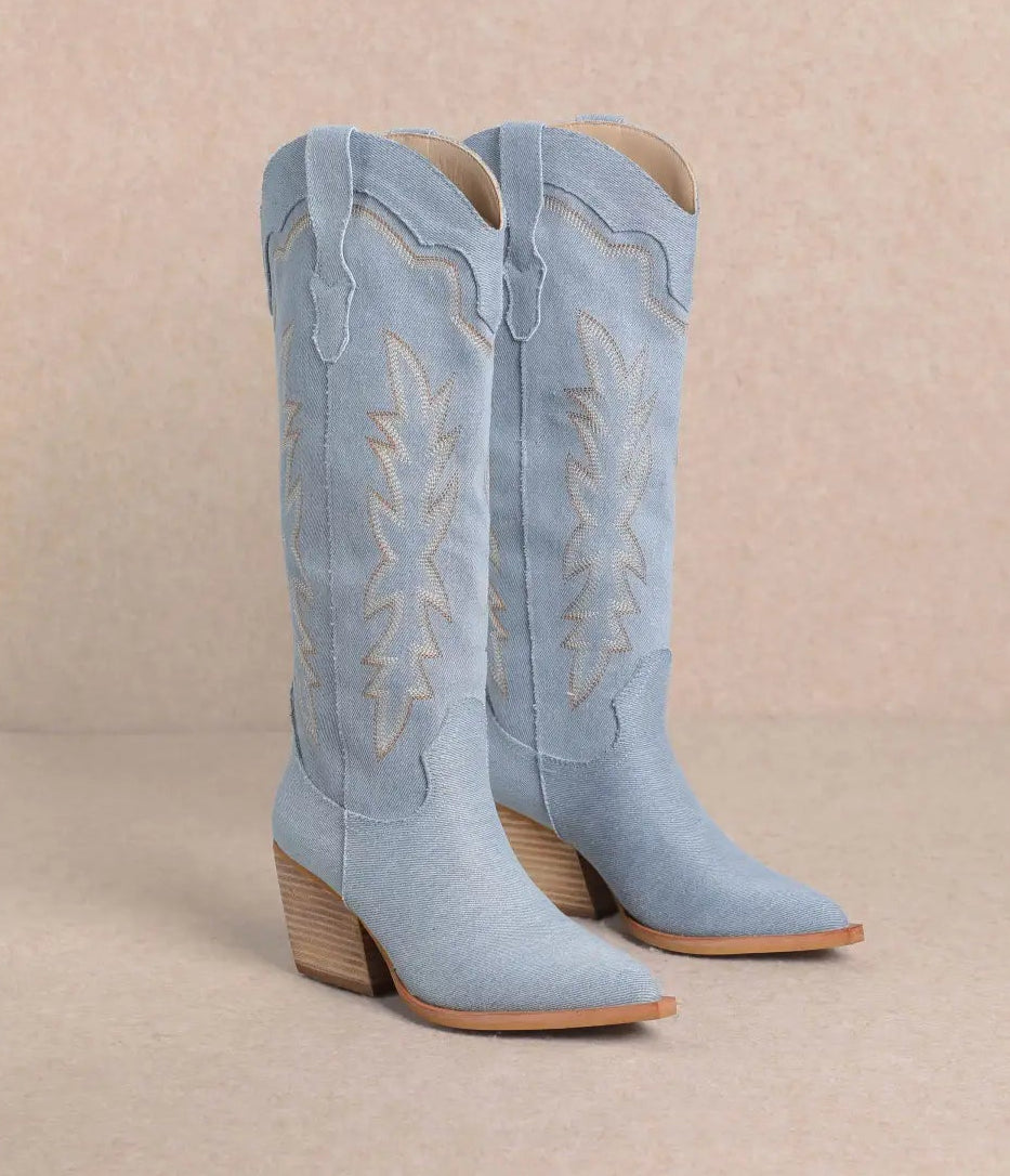 Denim Inlay Western Style Boots