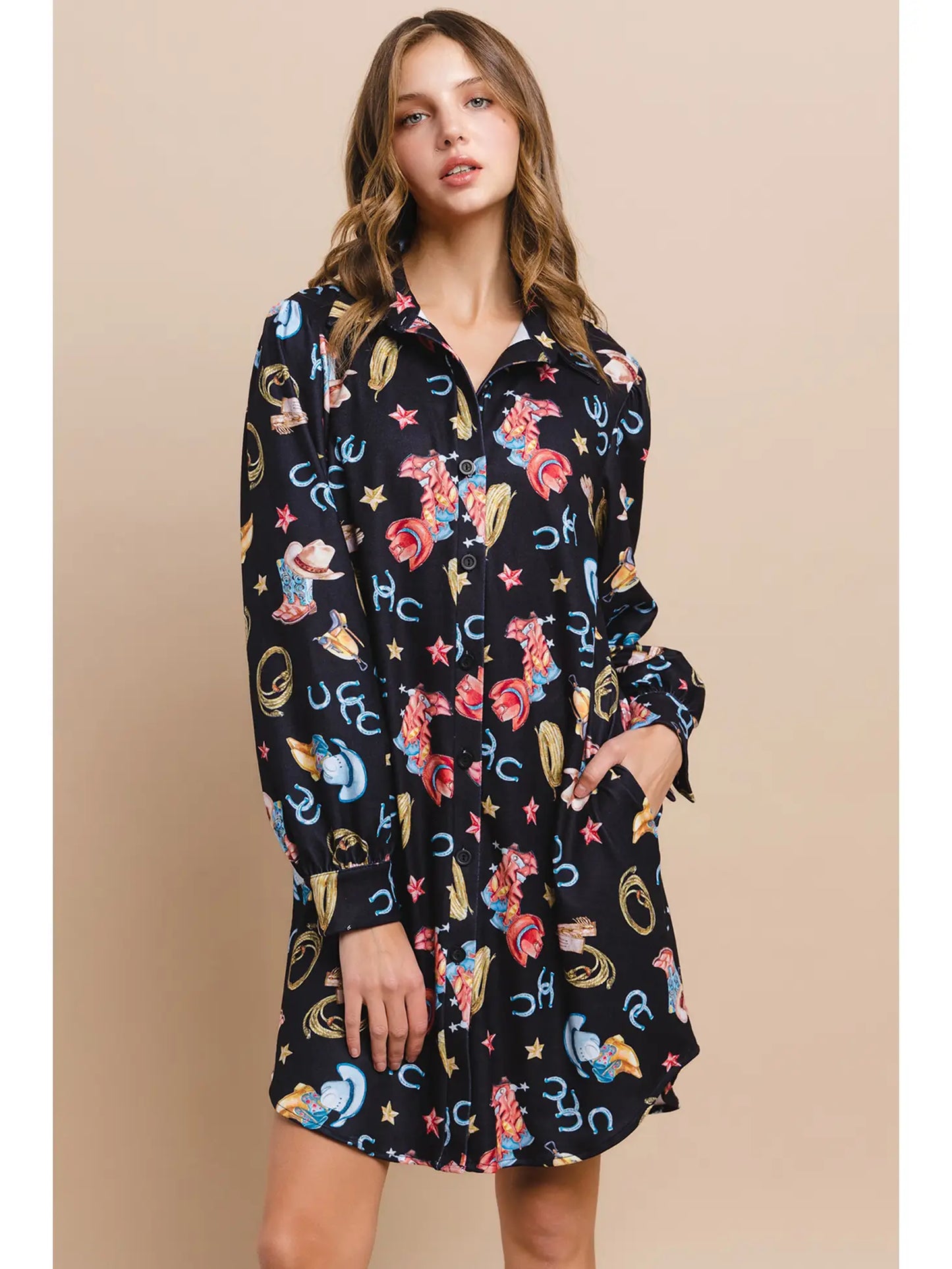 Black Rodeo Boots Button Down Warm Shirt
