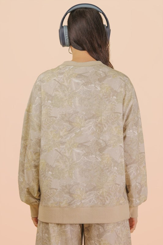 Oversized Round Neck Long Camo Knit Top
