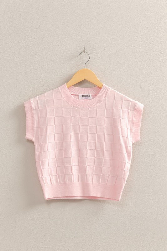 Soft Pink Basketweave Short Sleeve Top