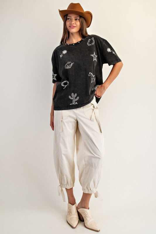 Ash Black Snow Washed Western Boxy Tee