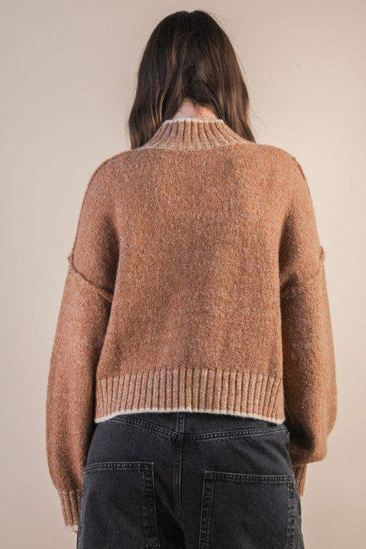 Mocha Oversized Mock Neck Sweater
