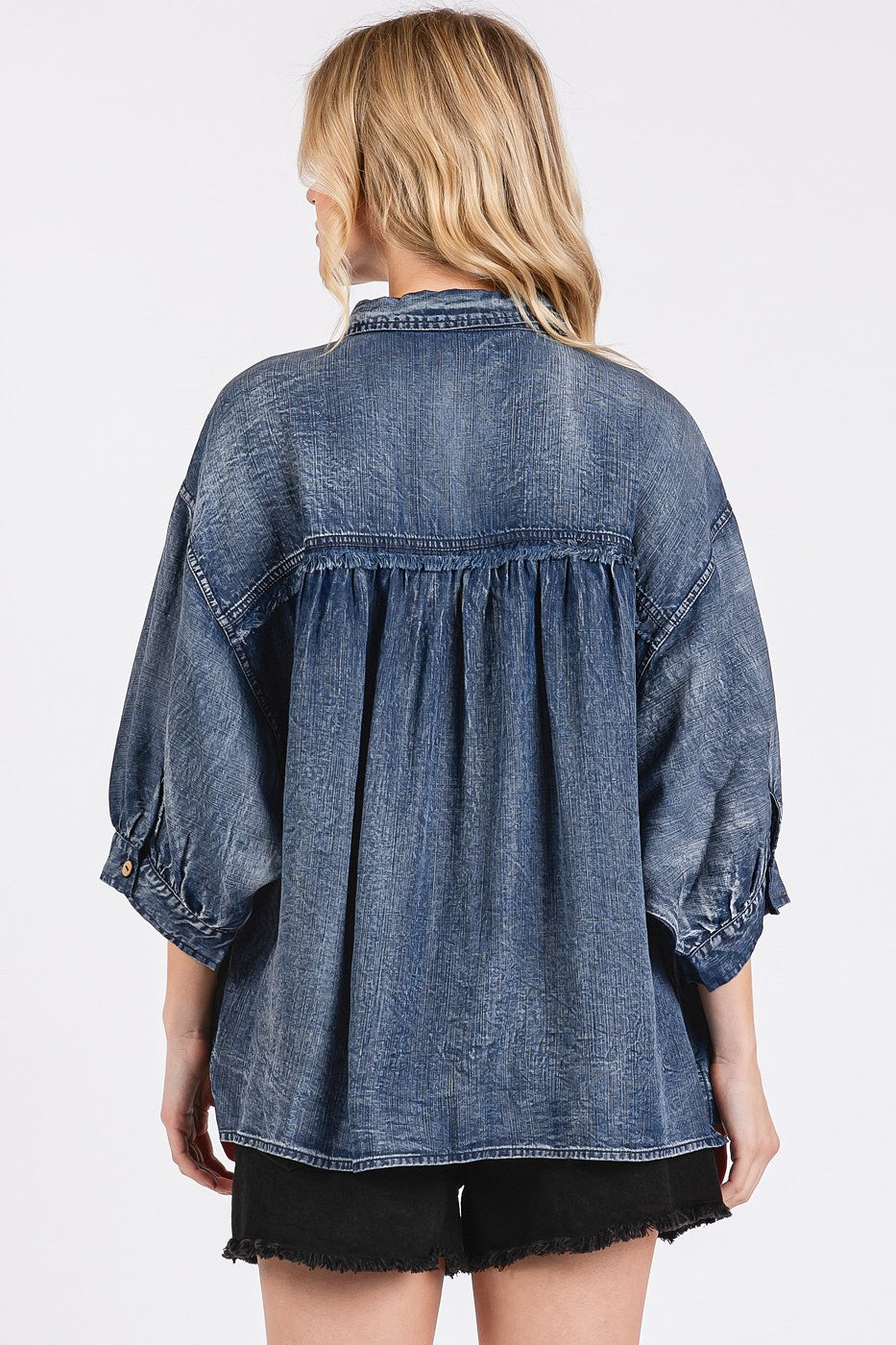 Washed Tencel Chambray Dolman Sleeve Top