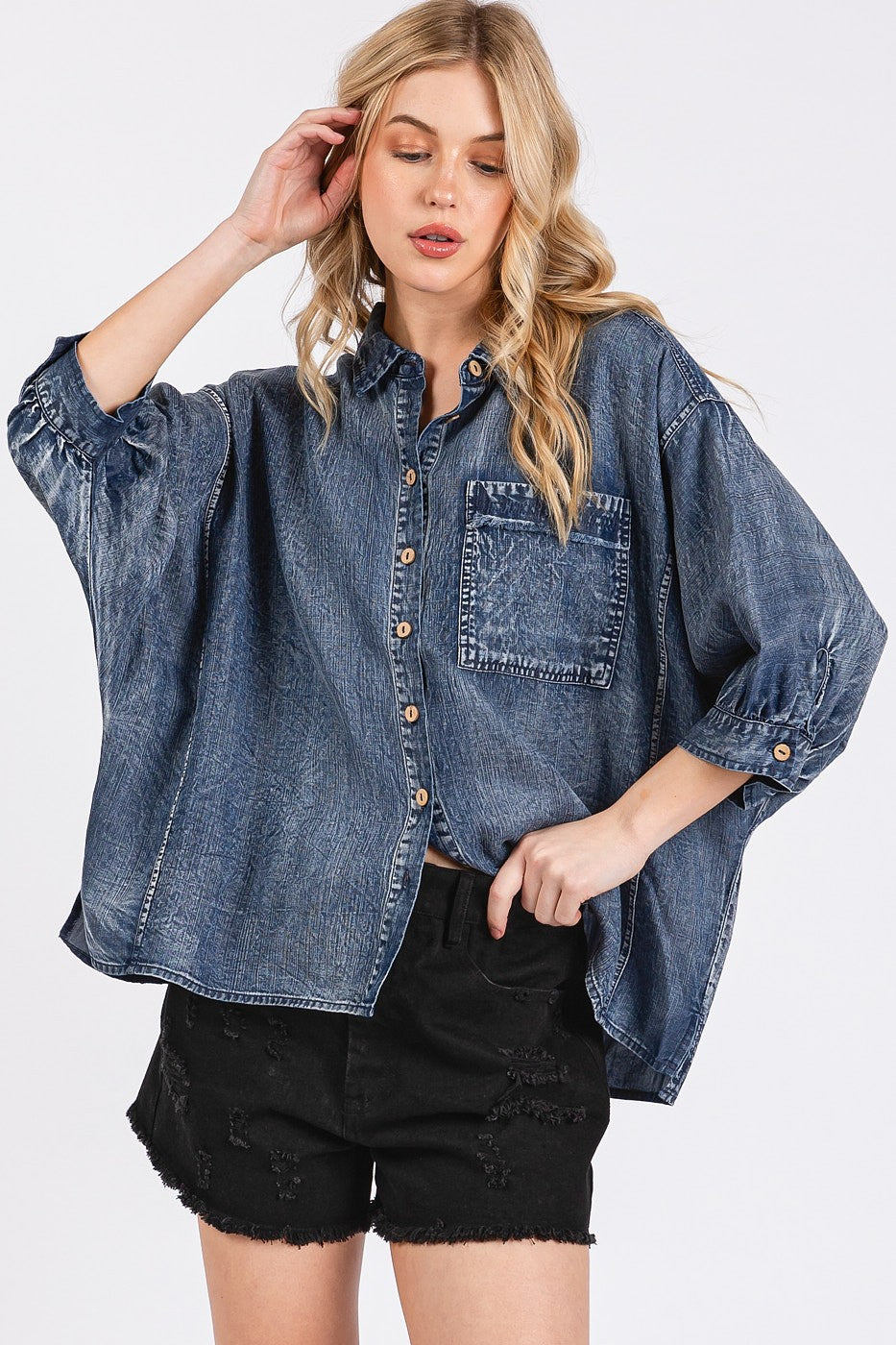 Washed Tencel Chambray Dolman Sleeve Top