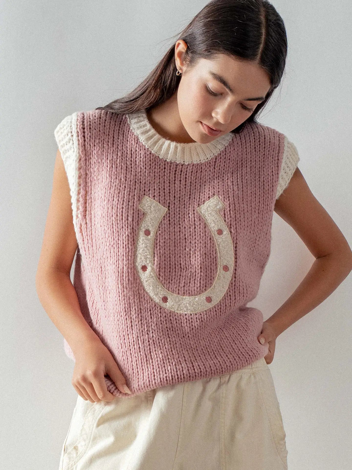 Pink Horseshoe Crochet Sweater Vest
