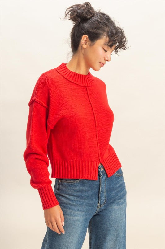 Mock Neck Front Seam Sweater