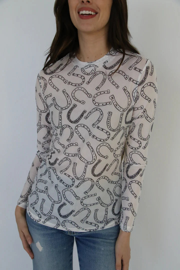 White Horseshoe Mesh Top