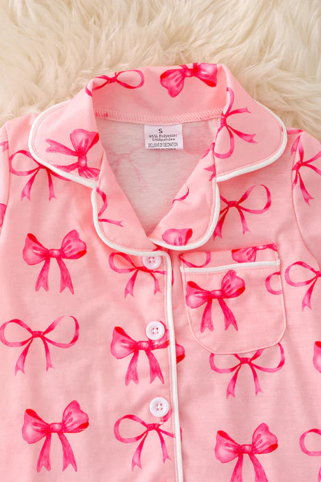 Girls Pink Bow Pajama Set