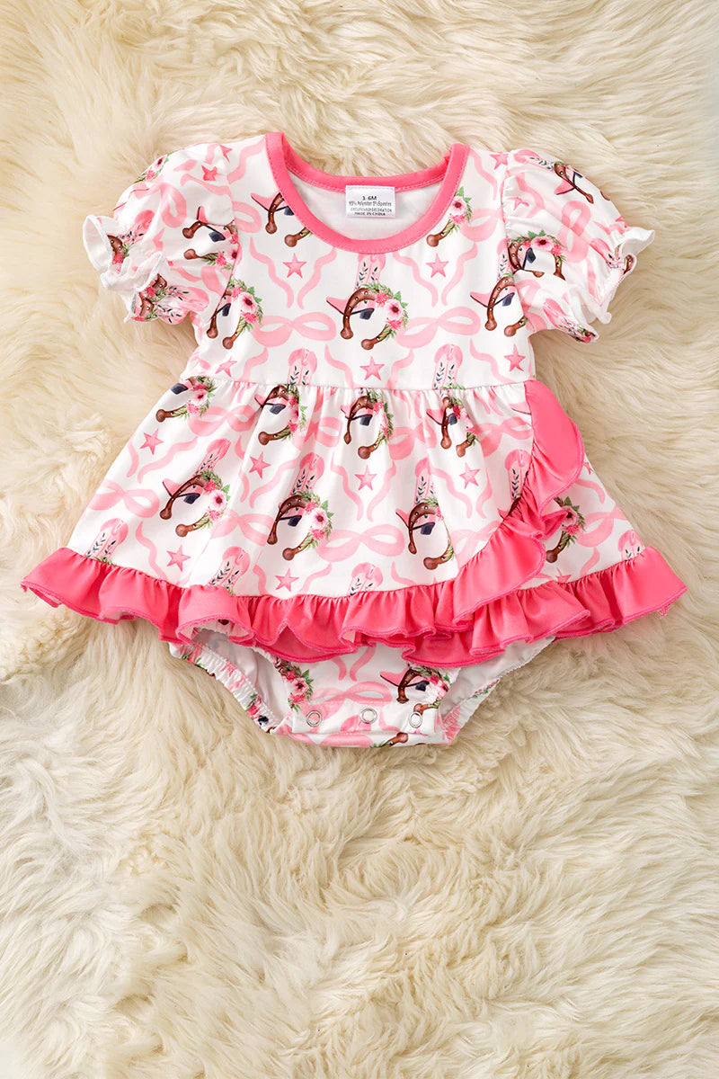 Infant Girls Horseshoe Print Bodysuit Dress