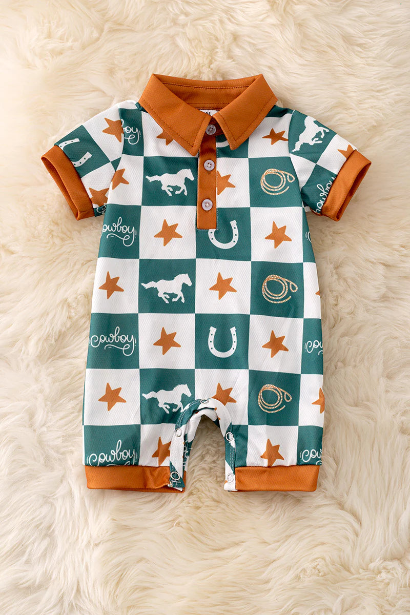 Infant Boys Stud Printed Checkered Romper