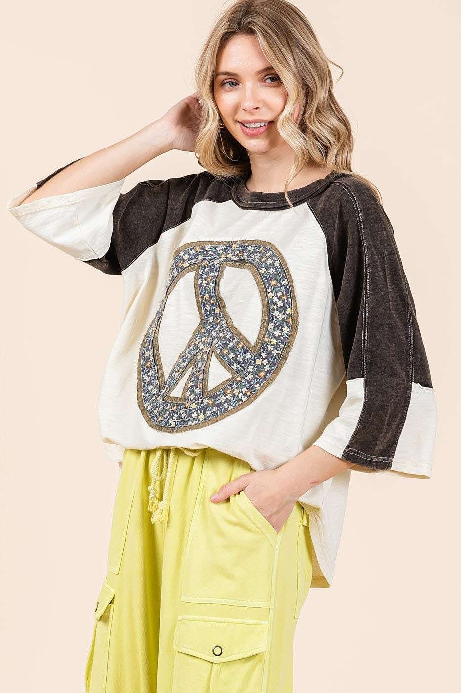 Peace Sign Mineral Wash Top