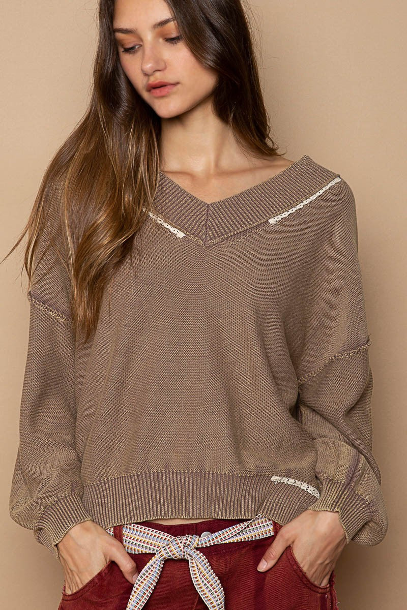 Mocha V-Neck Sweater