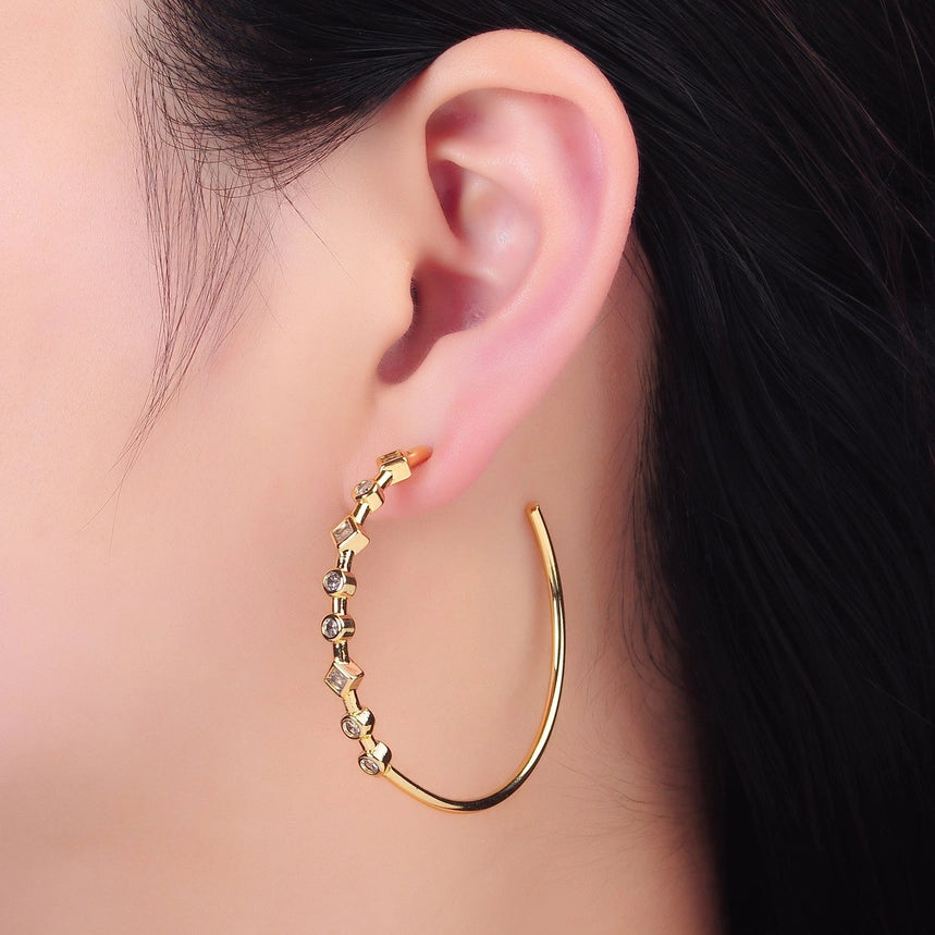 Gold Geometric CZ Hoop Earrings