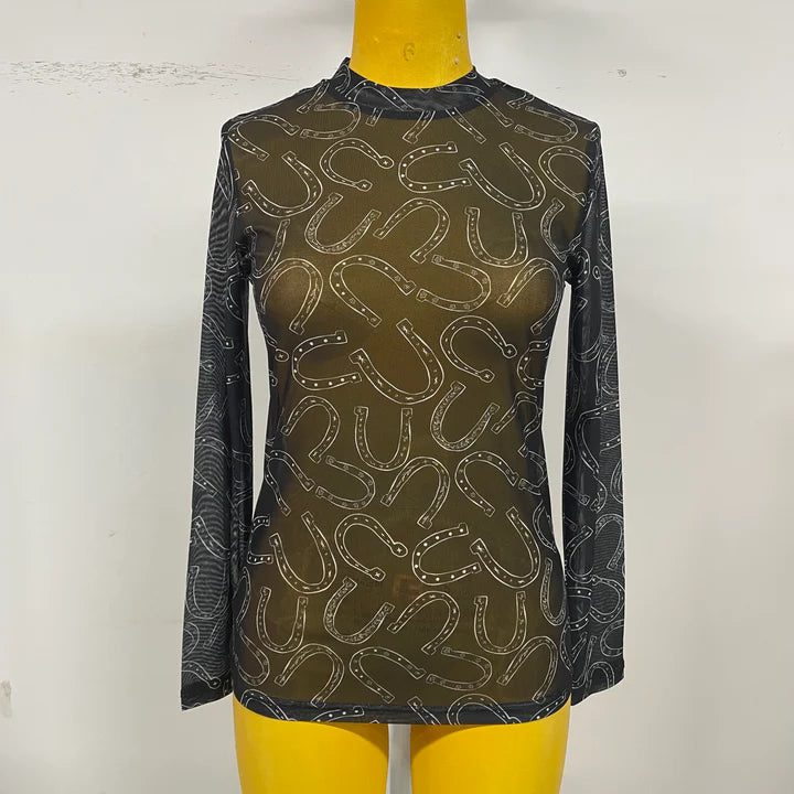 Black Horseshoe Mesh Top