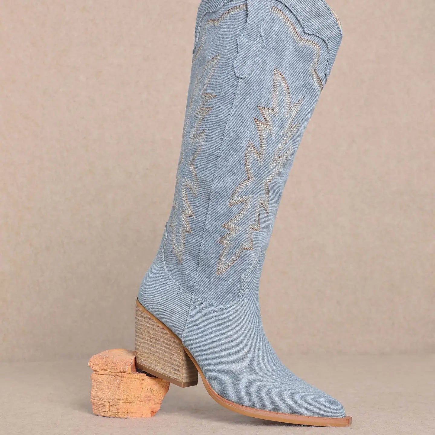 Denim Inlay Western Style Boots