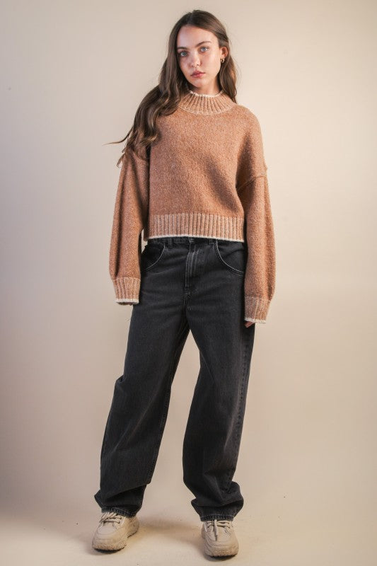 Mocha Oversized Mock Neck Sweater