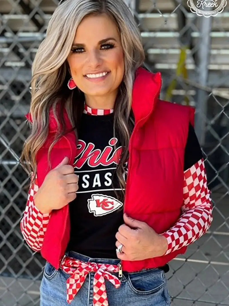 Red & White Checkered Mesh Top