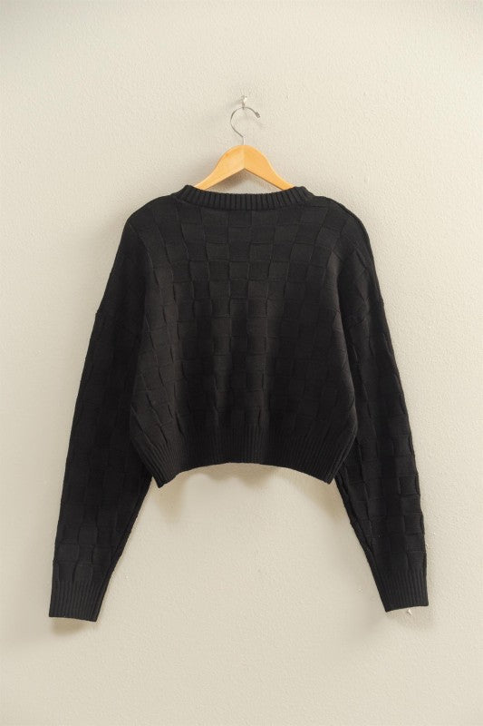 Long Sleeve Square Texture Sweater