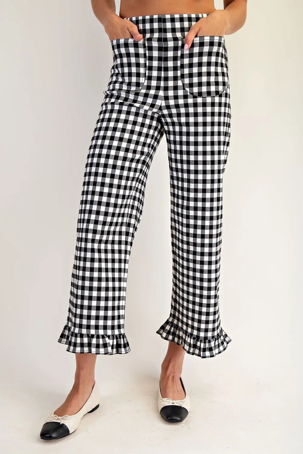 Black Gingham Ruffled Pants