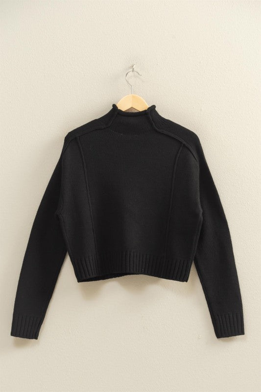 Black High Neck Roll Sweater