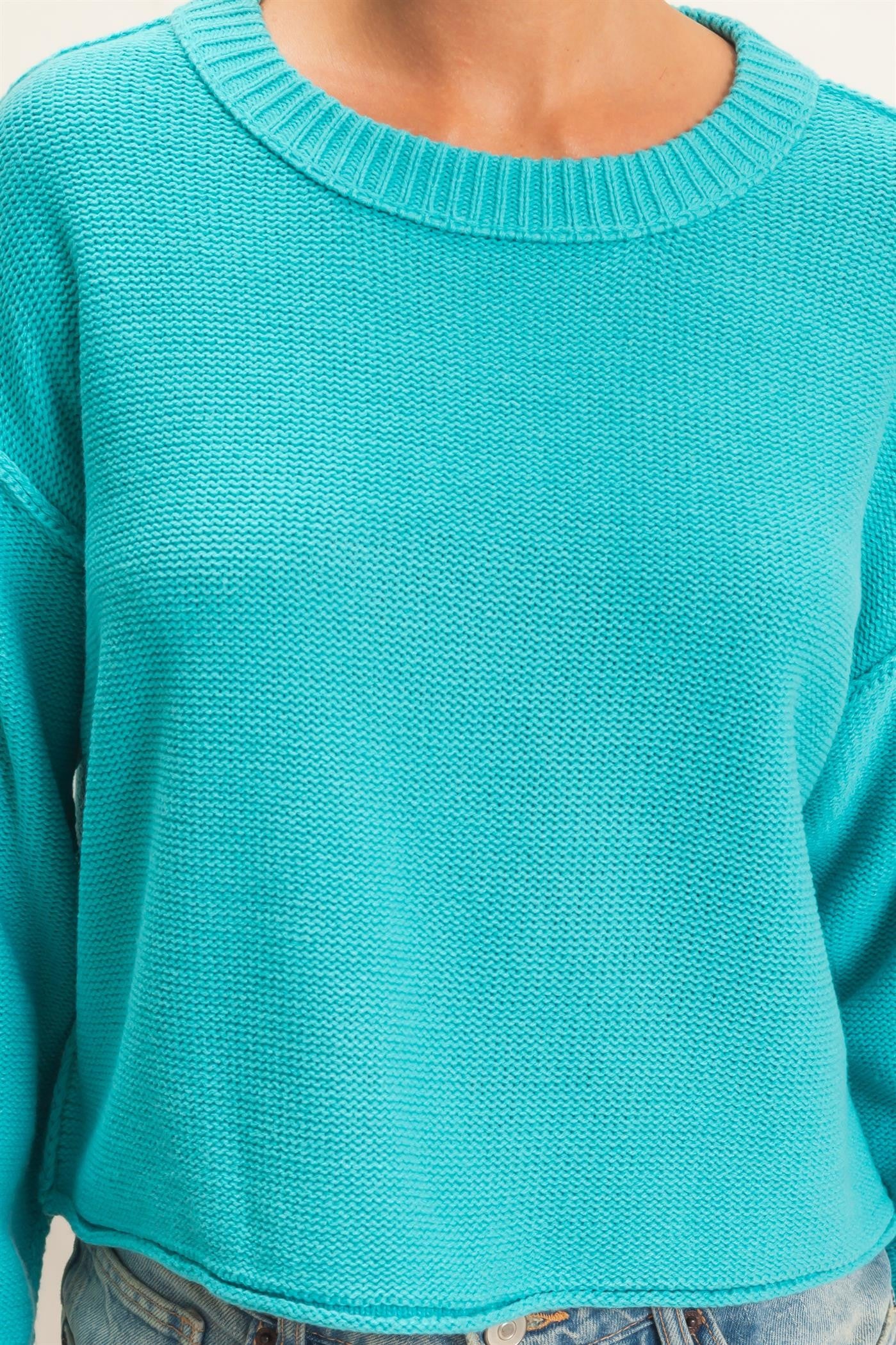 Seam Detail Oversized Sweater- Turquoise