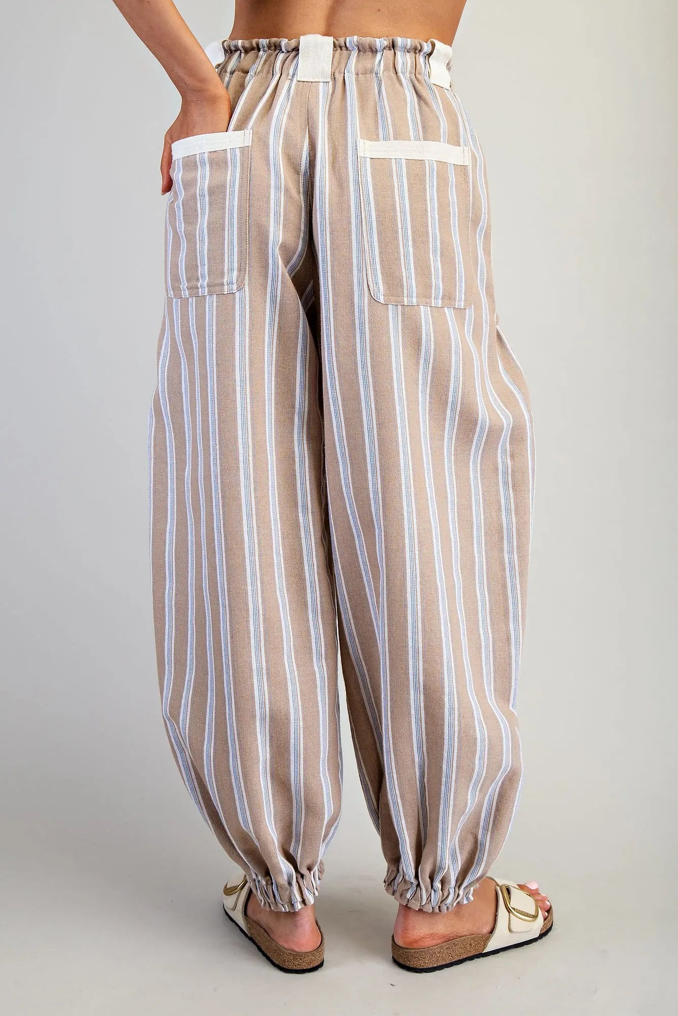 Soft Washed Striped Side Pocket Pants- Almond