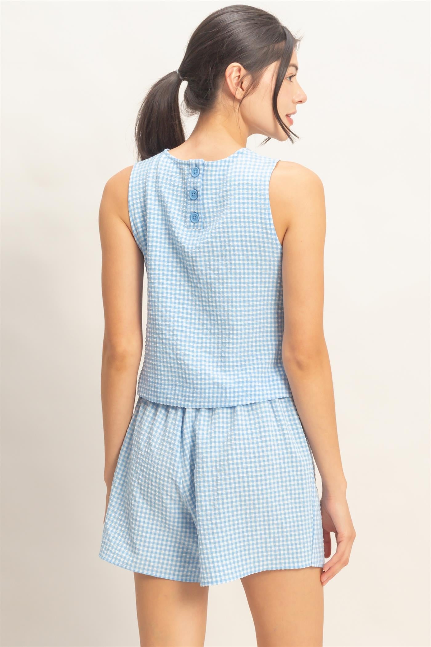 Blue Gingham Sleeveless Top & Skort Set
